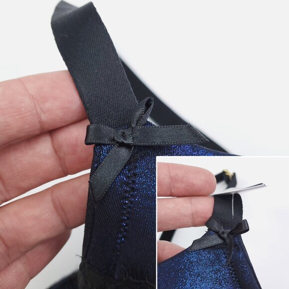 Cacique 46DD Bra Seriously Sexy Lightly Lined Balconette Shimmer Lace Bows NWT - Picture 9 of 13